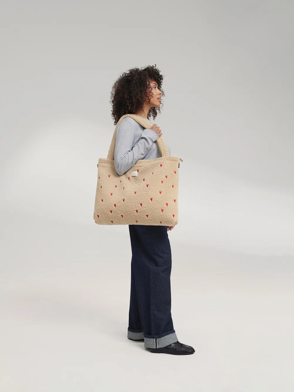 Teddy Diaper Bag | Ecru Hearts