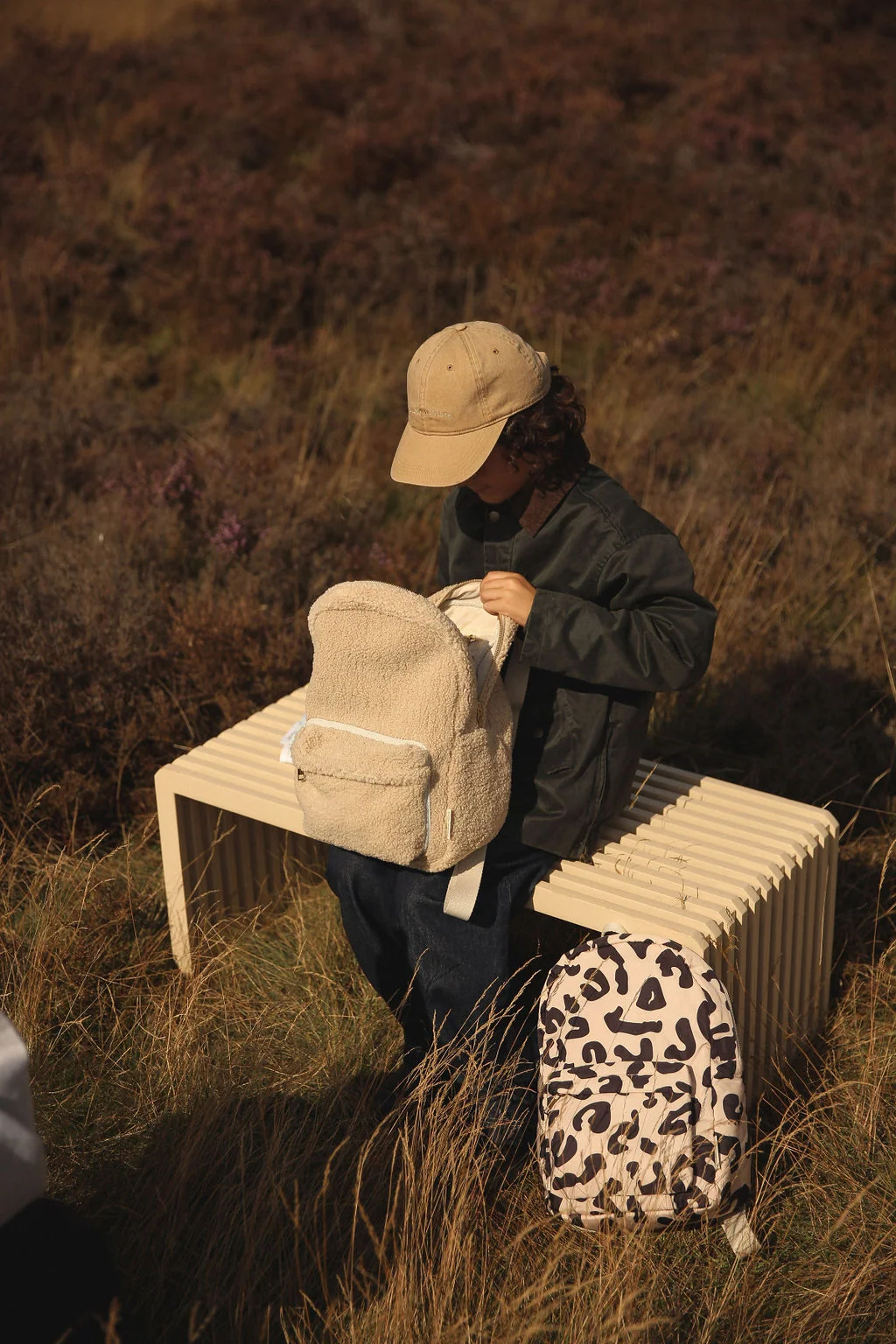 Teddy Midi Backpack Front Pocket | Ecru